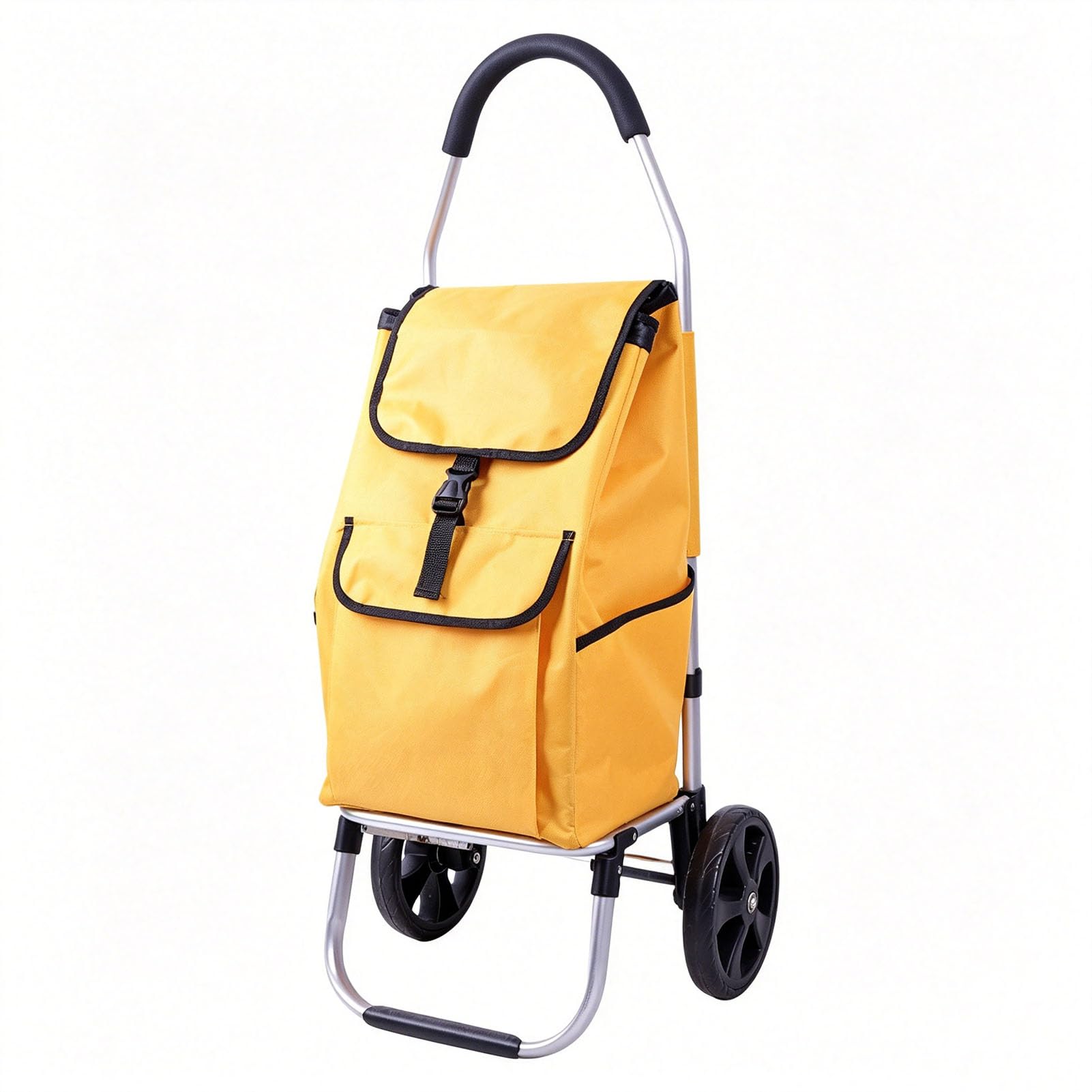 JYHCD Hand Pull Shopping Cart Trolley with Stable Dual Wheels, Spacious Detachable Storage Bag, Foldable Utility Hauler for Supermarket Errands, Daily Grocery Carrying,Yellow