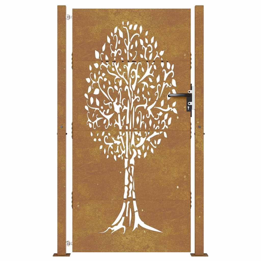 vidaXL Cancello da Giardino 100x175 cm in Acciaio Corten Design Albero, cancello in metallo, cancello da giardino anteriore, cancello da giardino con serratura