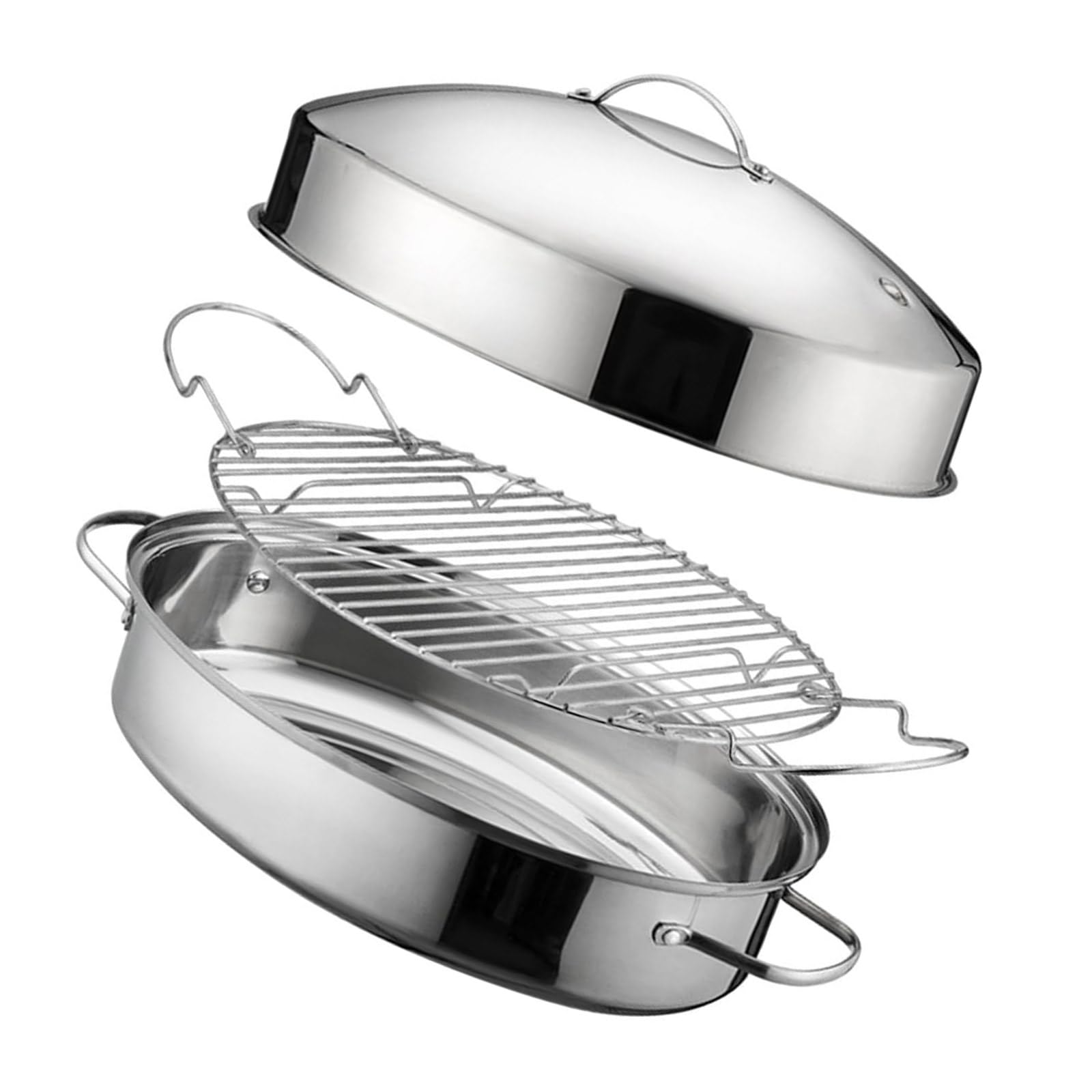 hogtnd Multipurpose Fish Steamer Stainless Steel Cookware Oval Steaming Pots Roasting Pan with Handle Kitchen Accessories Oval Stainless Steel Cookware
