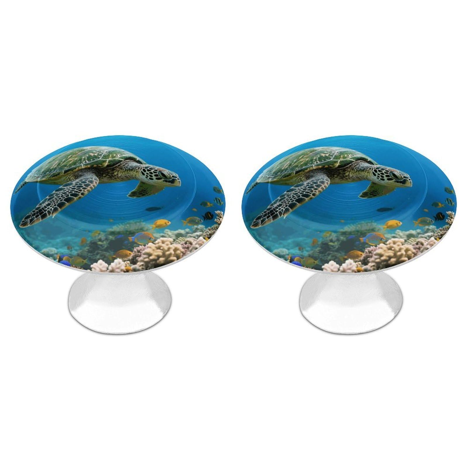 FekiLoot Green Sea Turtle Cabinet Knobs 2 Pack Stainless Steel Round Dresser Drawer Knobs Kitchen Drawer Hardware Dresser Knob Closet Door Pulls Cabinet Handles for Cupboard Drawer Pulls