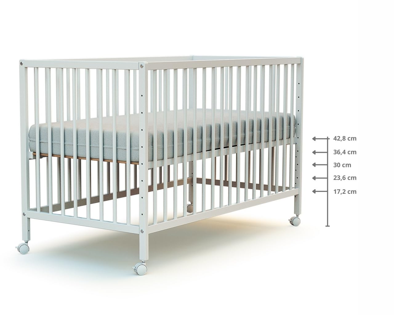 WEBABY - Drewniane łóżeczko dziecięce 60x120cm | Biały | Lite drewno | Od urodzenia | Regulacja wysokości | Łóżko barowe lub wspólne spanie | Komfort snu | Podstawa listwowa
