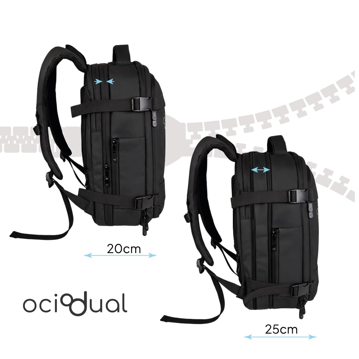 OcioDual Zaino da Viaggio Cabina Grande 55x40x20 cm, Bagaglio a Mano Espandibile fino a 55x40x25 cm, Zaino Valigia da Cabina per Uomo e Donna, Porta PC Laptop 17 Pollici