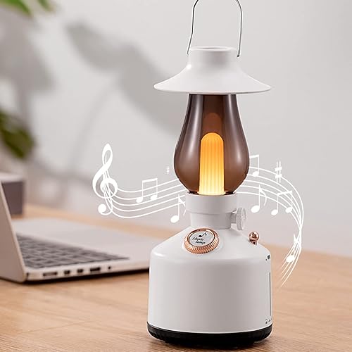 Miniatura 6 de Lámparas de mesa retro con altavoz Bluetooth, lámpara de noche de música vintage, altavoz Bluetooth de mano con luz de vela regulable, efecto de