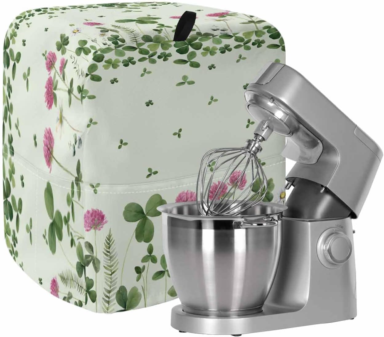 St. Patrick's Day Stand Mixer Cover with Storage Pocket, Waterproof Kitchen Mixer Covers, Green Lucky Shamrocks Floral Beige Saint Kitchen Appliance Dust Cover Compatible with 5-8 Quart Mixers