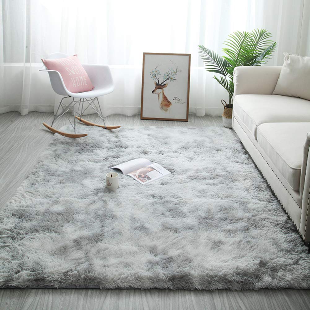 XUELIAIKEE Ultra Soft Fluffy Area Rug, Plush Shaggy Floor Rug For Living Room High Pile Cozy Carpet,non Slip Large Bedside Bedroom Nursery Rugs-gray 140x200cm(55x79inch)