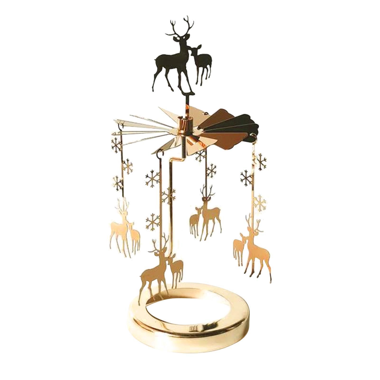 Shitafe Golden Snowflake Deer Rotary Candle Holder, Carousel Candle Holder Metal Tea Light Candlestick, Rotating Tea Light Candle Holders For Wedding Home Decor