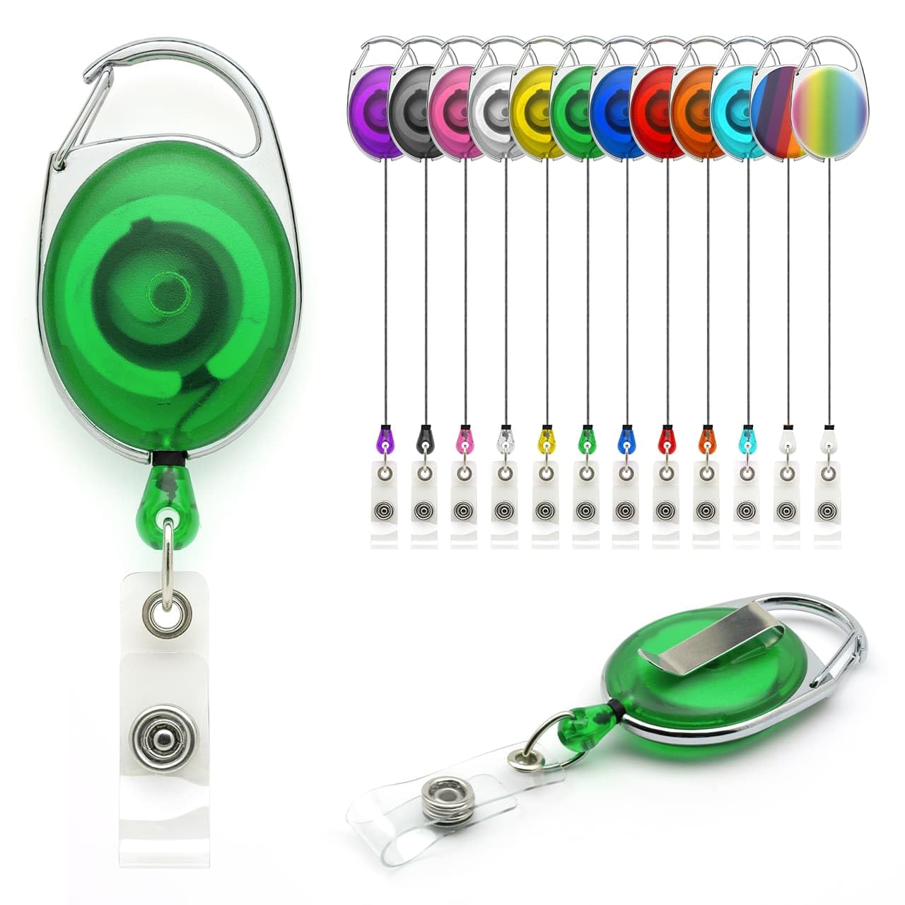 YoYo Retractable Reel Holder - Pack of 10 by Lanyards Tomorrow Extending extendable Ski ID Pass Badge Card Holders Work Access Control Carabiner with Metal Back Belt Clip Yo Yo (Green) — image 1