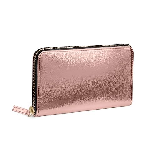 DailyObjects Durable Stylish Slim Portable Multipurpose Faux Leather Metallic Zipper Classic Wallet for Girls/Women (Color - Rose Gold)
