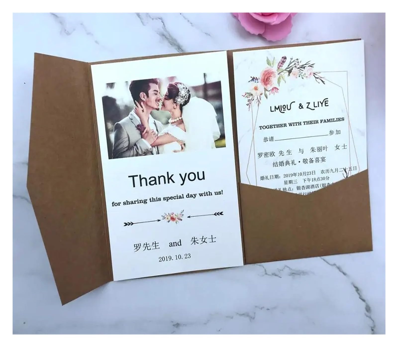 Koperty na zaproszenia, Invitation Card And Envelope Set 30pcs Laser Cut Tri-fold Multicolor(Pink Rose Gold,Blank set)