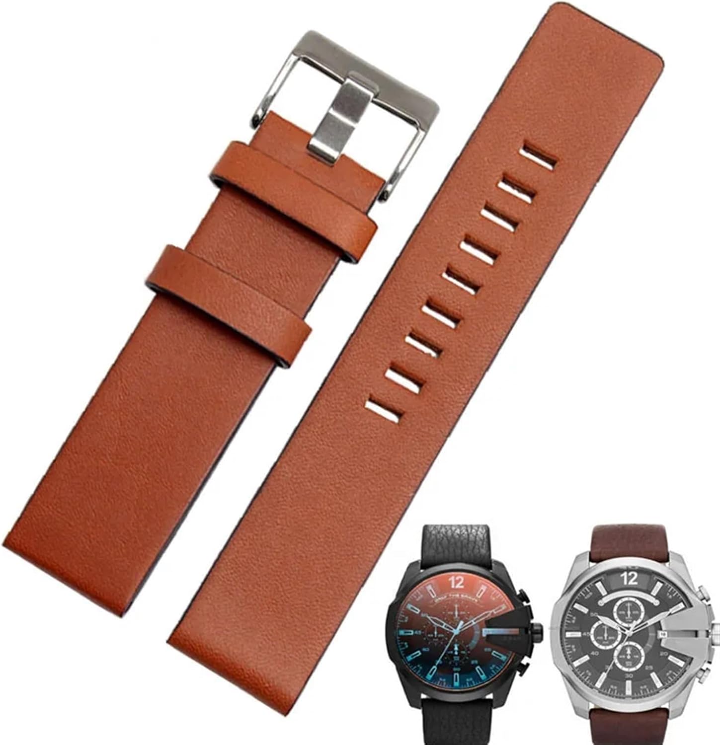 Cow Leather Strap for DZ7312 | DZ4323 DZ7257 with Stainless Steel Pin Buckle 24 26 27 28 30mm Flat Band