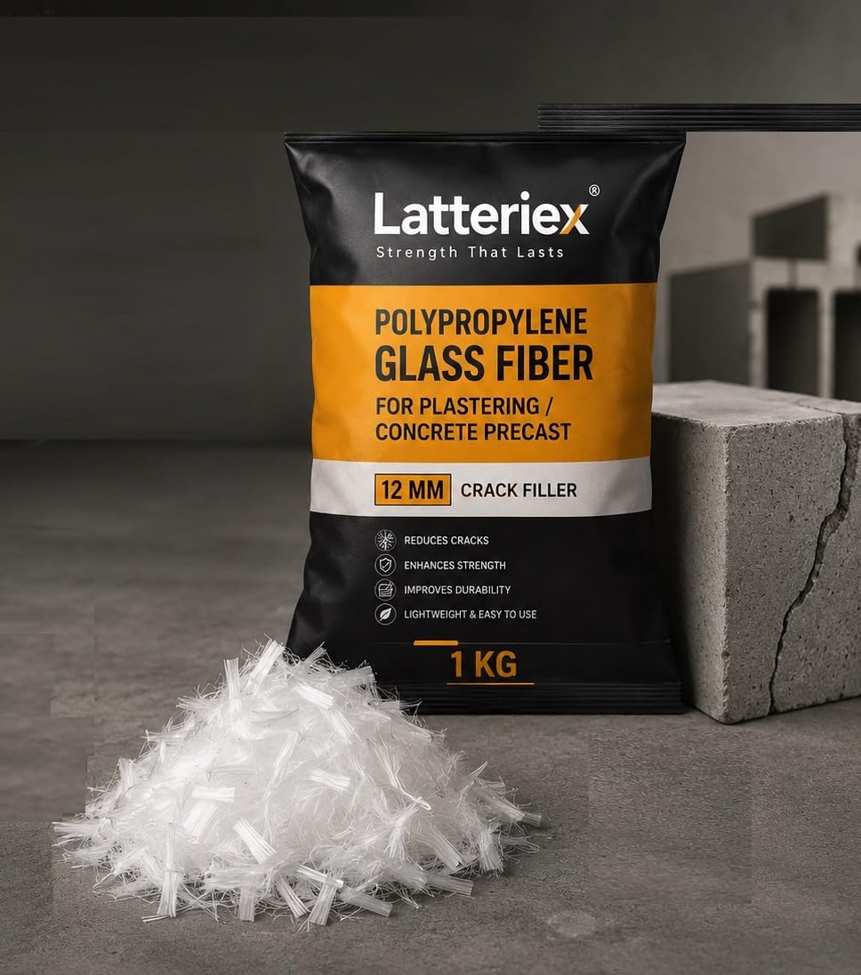 LatteRiex 12MM (1 Kg Pouch) Polypropylene Glass Fibers for Plastering, Concrete & Waterproofing | Crack Control, 3D Reinforcement & Durability-image-30