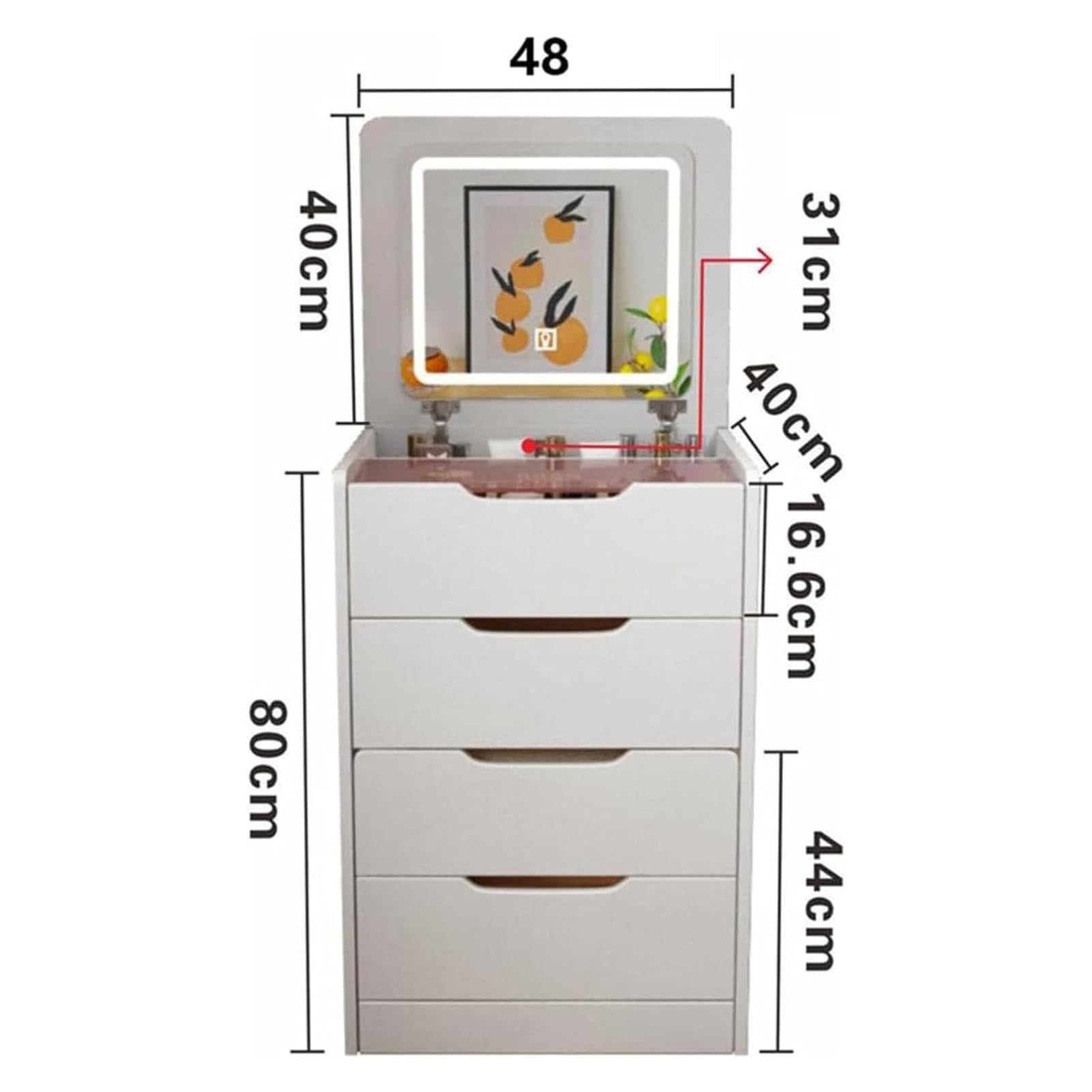 Coiffeuse blanche avec miroir et lumières, ensemble avec 3 tiroirs et tabouret, moderne, métal, 48 x 40 x 80 cm