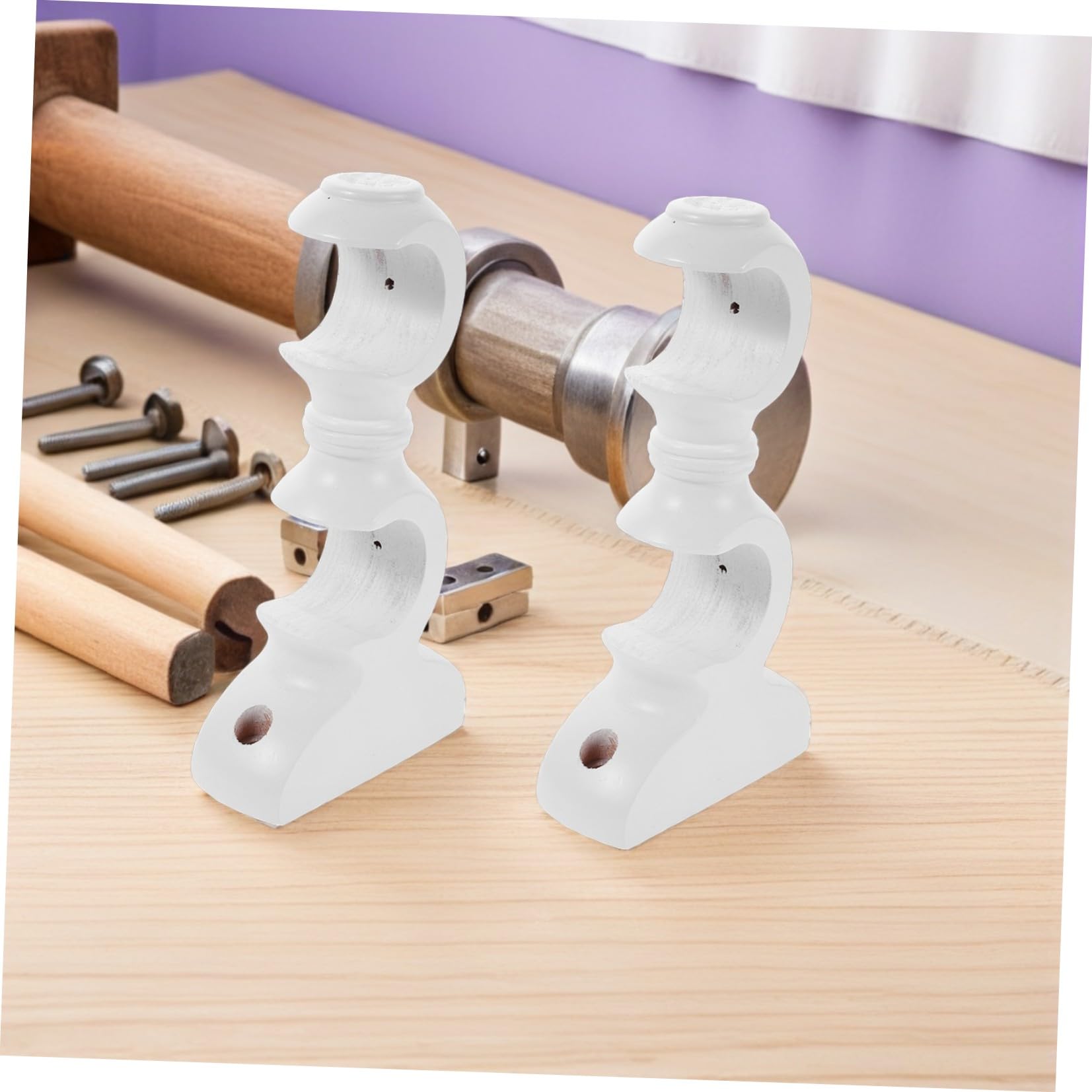 Toyvian 4 Pezzi Supporto in Legno per Bastone Base Doppia con Staffa di Fissaggio Resistente per Tende Romane Accessorio per Arredamento Casa