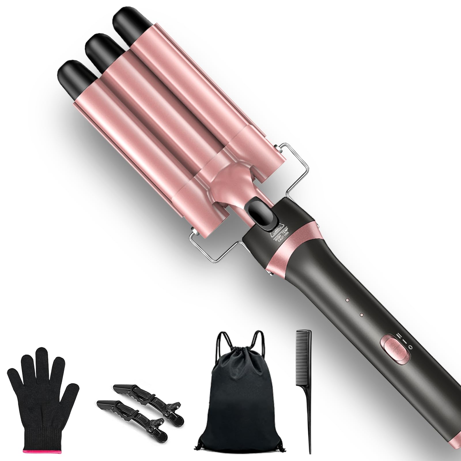 3 Barrel Curling Iron, 1 Inch Ceramic Tourmaline Hair Waver Wand with Adjustable Temperature & Heat Resistant Glove Fast Heating Three Barrels Hair Waver for Tight Curls,Spiral Waves on Short or Long