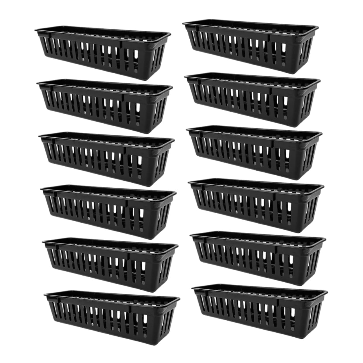 Veemoon 12 Pezzi Organizer Scrivania in Plastica Nero Scatole Rettangolari per Matite e Materiale Scolastico per Aula e Casa Portapenne e Contenitori per Articoli Cancelleria