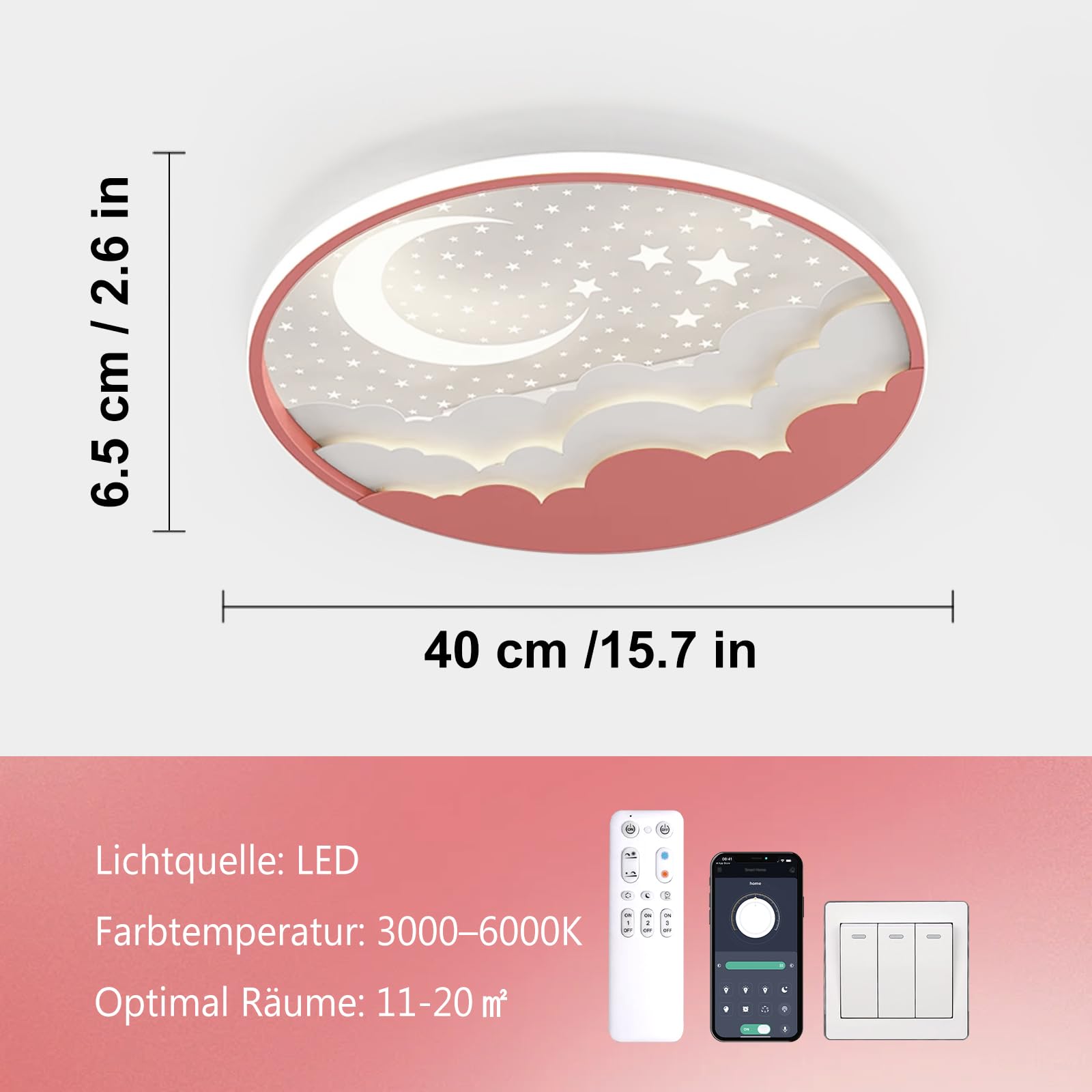 Lampara de Techo Infantil LED, 40cm Creativa Luz de Techo Infantil Dormitorio Regulable con Control Remoto APP, para Juvenil Niños y Niña