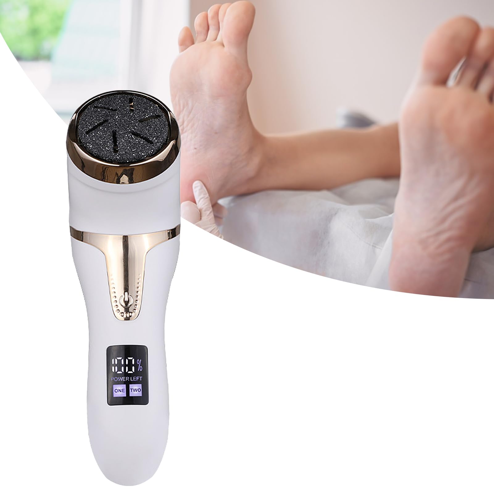 Electric Foot Callus Remover, LCD Display Electric Foot Grinder Multifunctional with 3 Grinding Heads for Pedicure Shop (White)