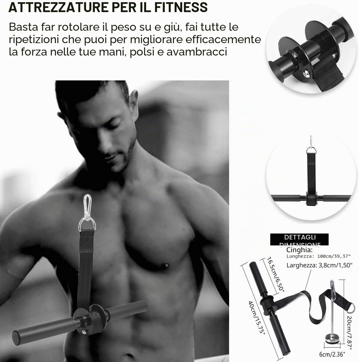 Rullo da polso per avambraccio, Wrist Roller allenamento avambraccio Blaster Roller Trainer per Palestra Domestica l'allenamento della forza del braccio fino a 30 kg / 60 libbre