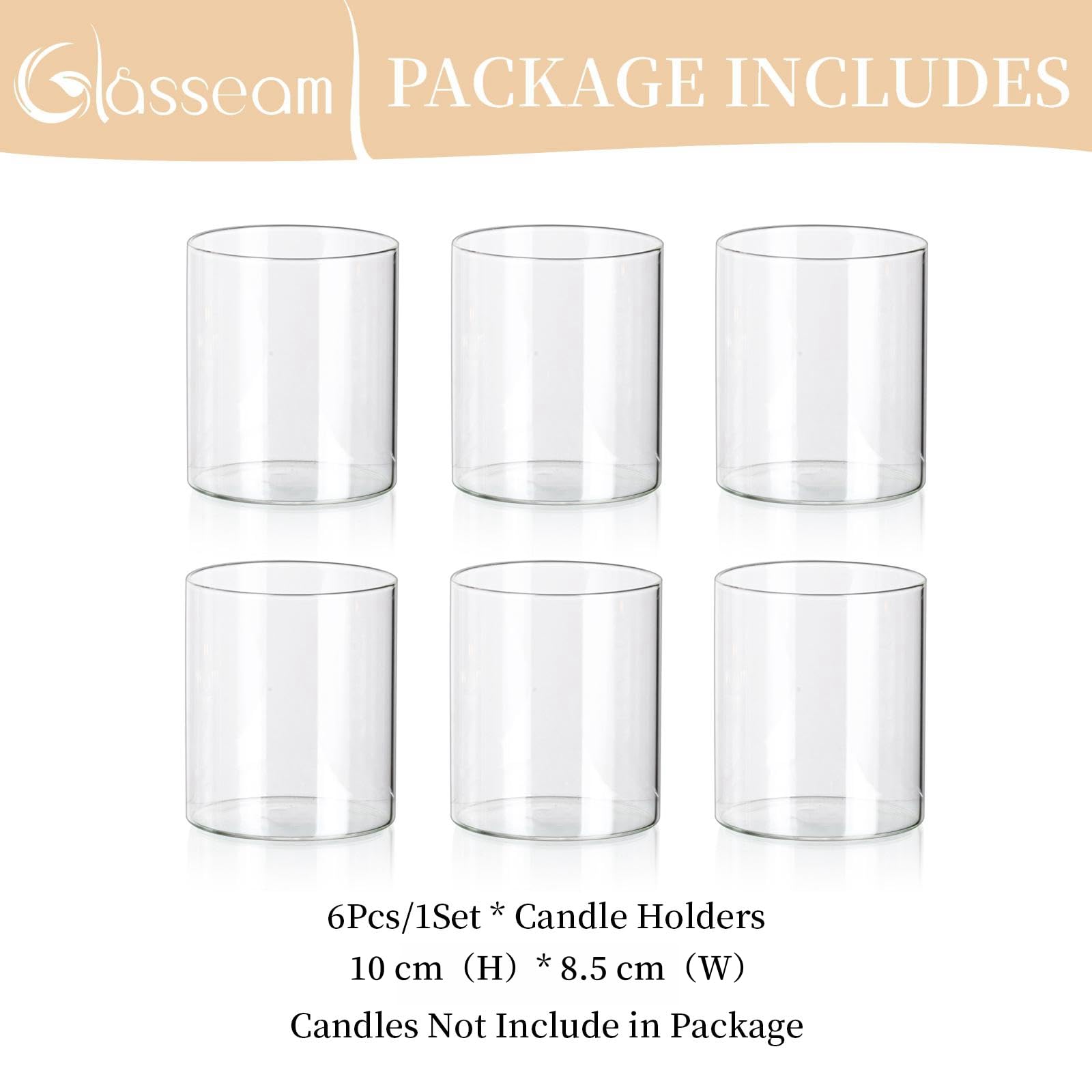 Glasseam Hurricane Glass Chandelier Set De 6, Chandelier Flottant Cylindrique pour Bougie Colonne, Chandelier Colonne, Petit Vase pour Fleurs, Chandelier Transparent pour Le Centre De La Table