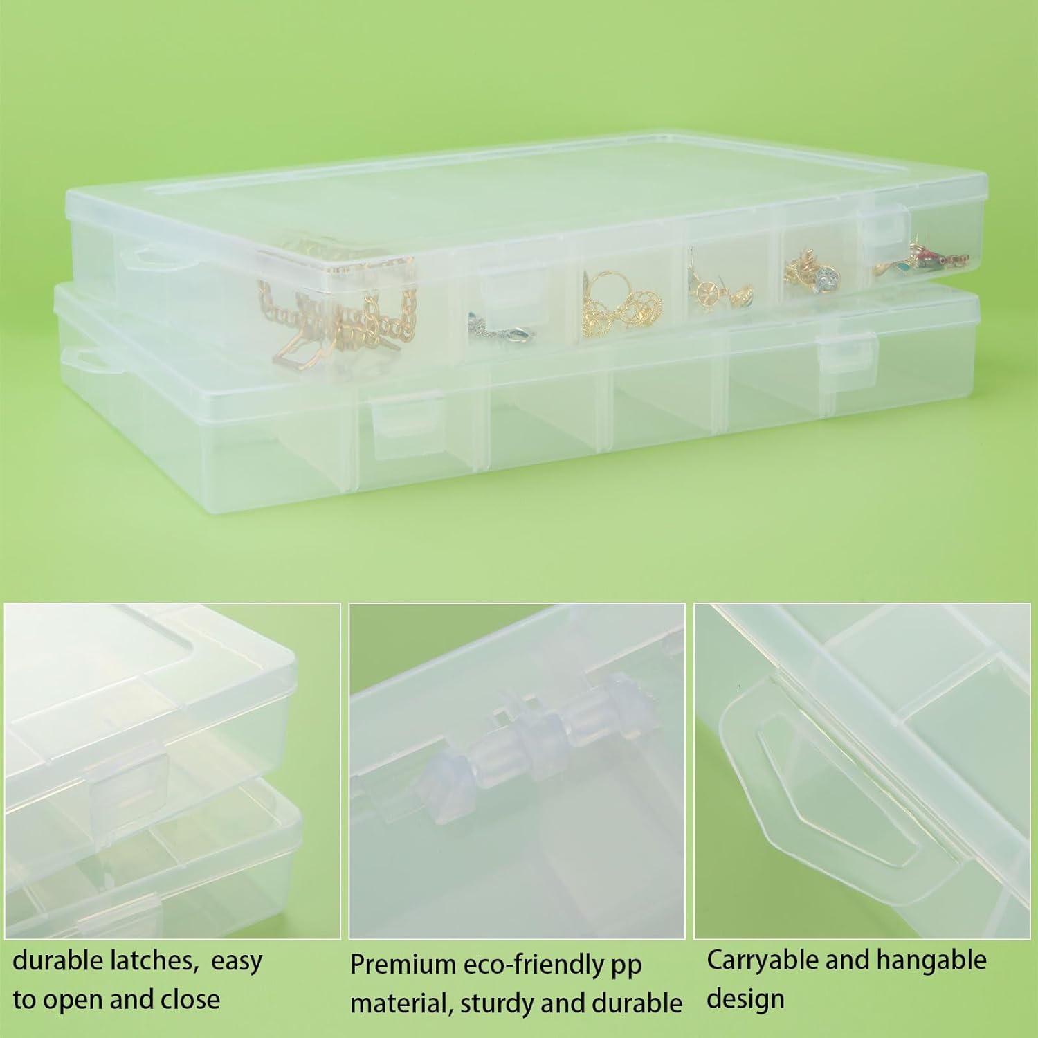 4Pack Large 24 Grids Plastic Organizer Box with Dividers - 24 Compartment Organizer, Clear Tackle Box Organizers and Craft Storage with Adjustable Removable Divider, Fishing Organizer Box for Art DIY - Image 3