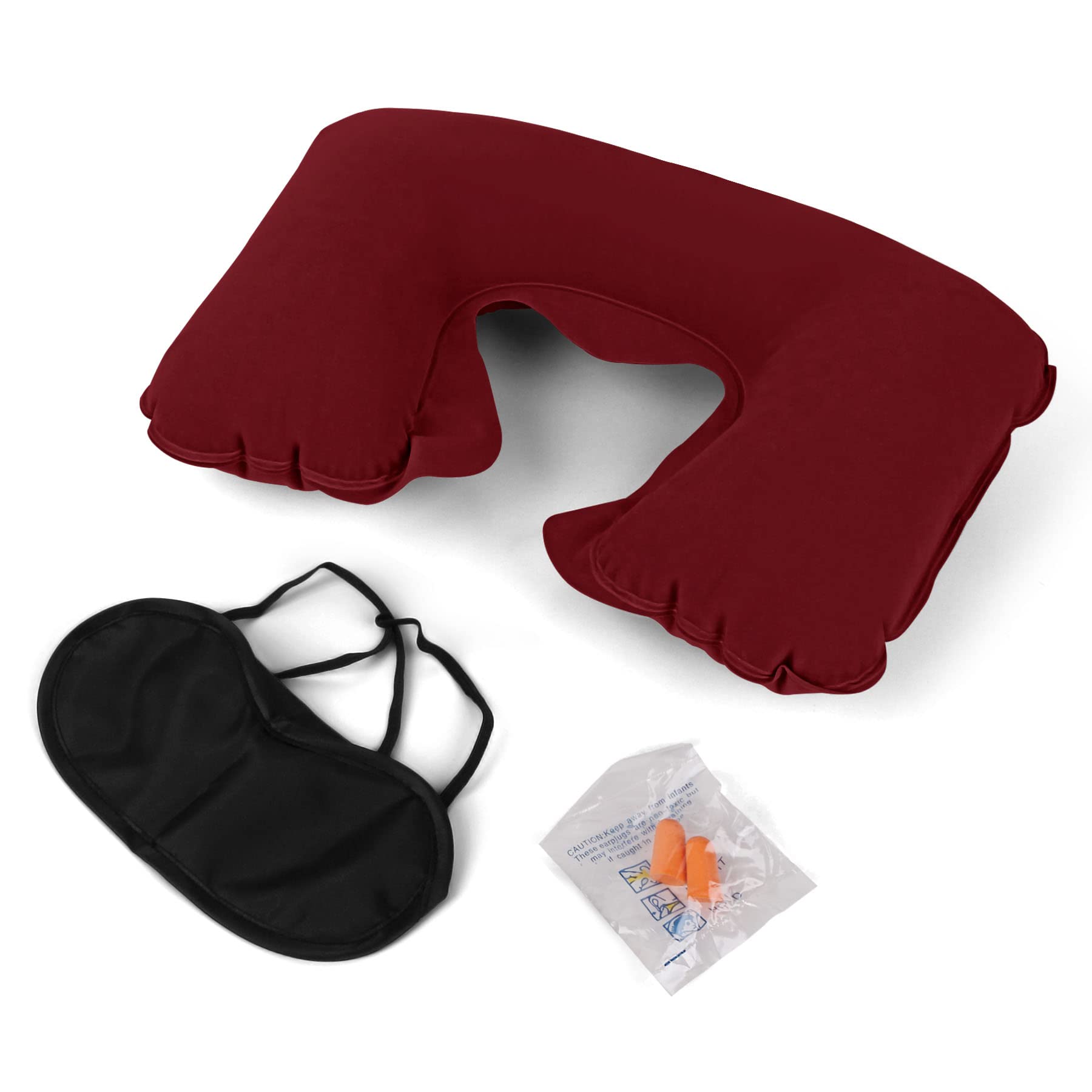 Lillyvale INFLATABLE TRAVEL NECK PILLOW - Soft FLIGHT REST/SUPPORT CUSHION HEAD & NECK (Red)