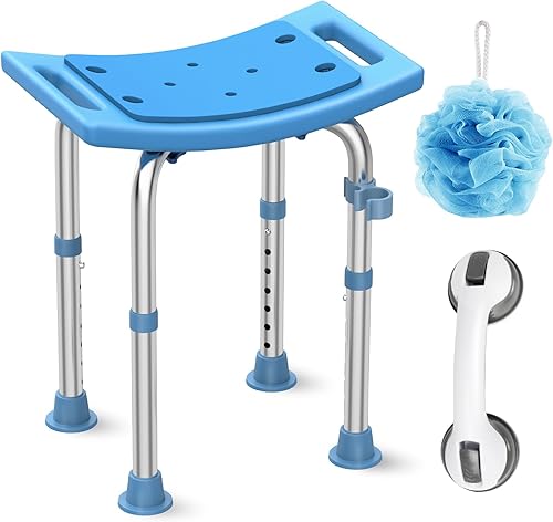 Silla de ducha para ducha interior, apto para FSAHSA, de acero inoxidable, resistente, 380 libras, ajustable, acolchado, con goma antideslizante,