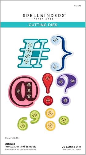 Spellbinders S5-577 Troqueles grabados con puntuación y símbolos cosidos de la colección Stitched Numbers & More