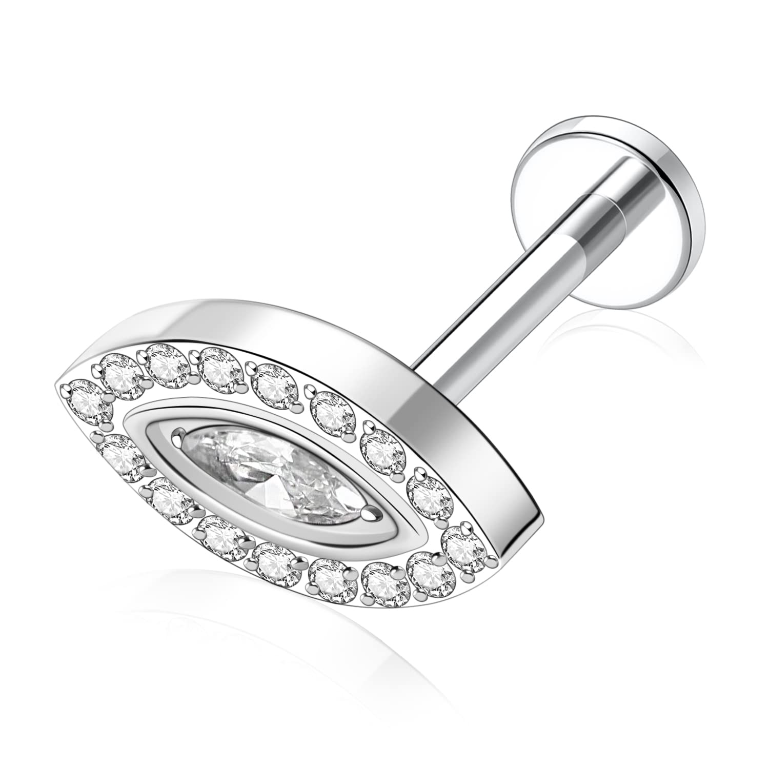 hengkaixuan 16G Titanium Labret Studs - Internally Threaded Flatback - Unisex - Silver - Piercing Jewellery — view 41