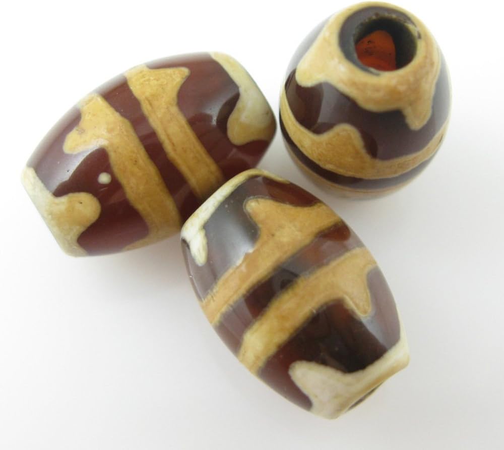 Carnelian dZi Bead - Oval Shape with Twin Tiger's Teeth Totem -- 12mm by 8mm (5 pcs)