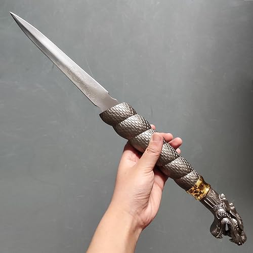 Miniatura 5 de Espada de dragón doble de acero inoxidable con soporte de exhibición para cosplay, colección 18.9 pulgadas