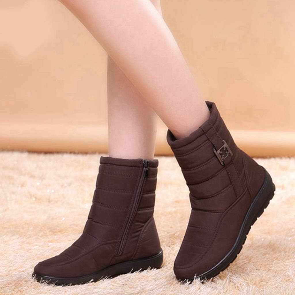 MIOKE Women's Waterproof Rain Snow Ankle Boots Winter Fur Warm Metallic Zipper Outdoor Snow Short Booties