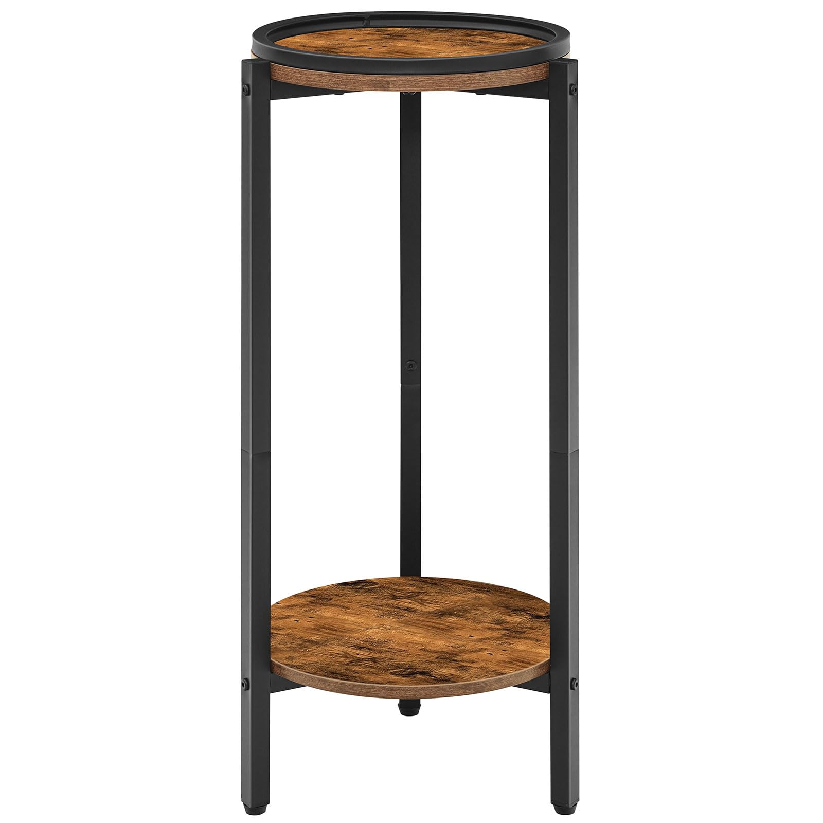 HOOBRO Beistelltisch, Kleiner Tisch, 2-stufiger runder Couchtisch, Sofatisch, Getränketisch, für kleine Räume, Wohnzimmer, Schlafzimmer, Vintagebraun und Schwarz EBF167BZ01