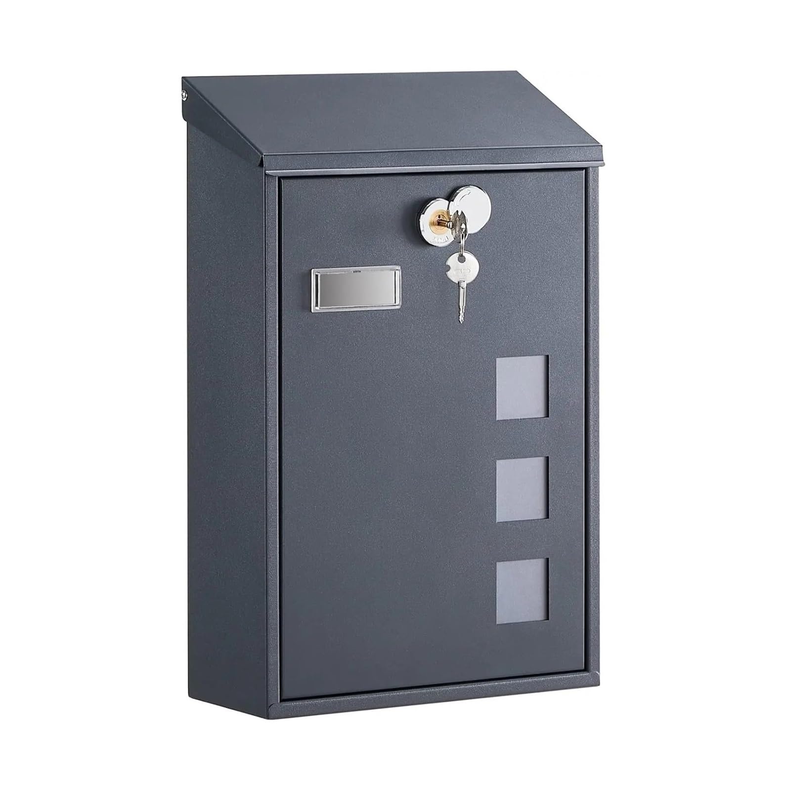 Wall Mounted Mailbox, Wall Mounted Letterbox With Copper Lock Cylinder Swivel Cap Viewing Window Nameplate Grey