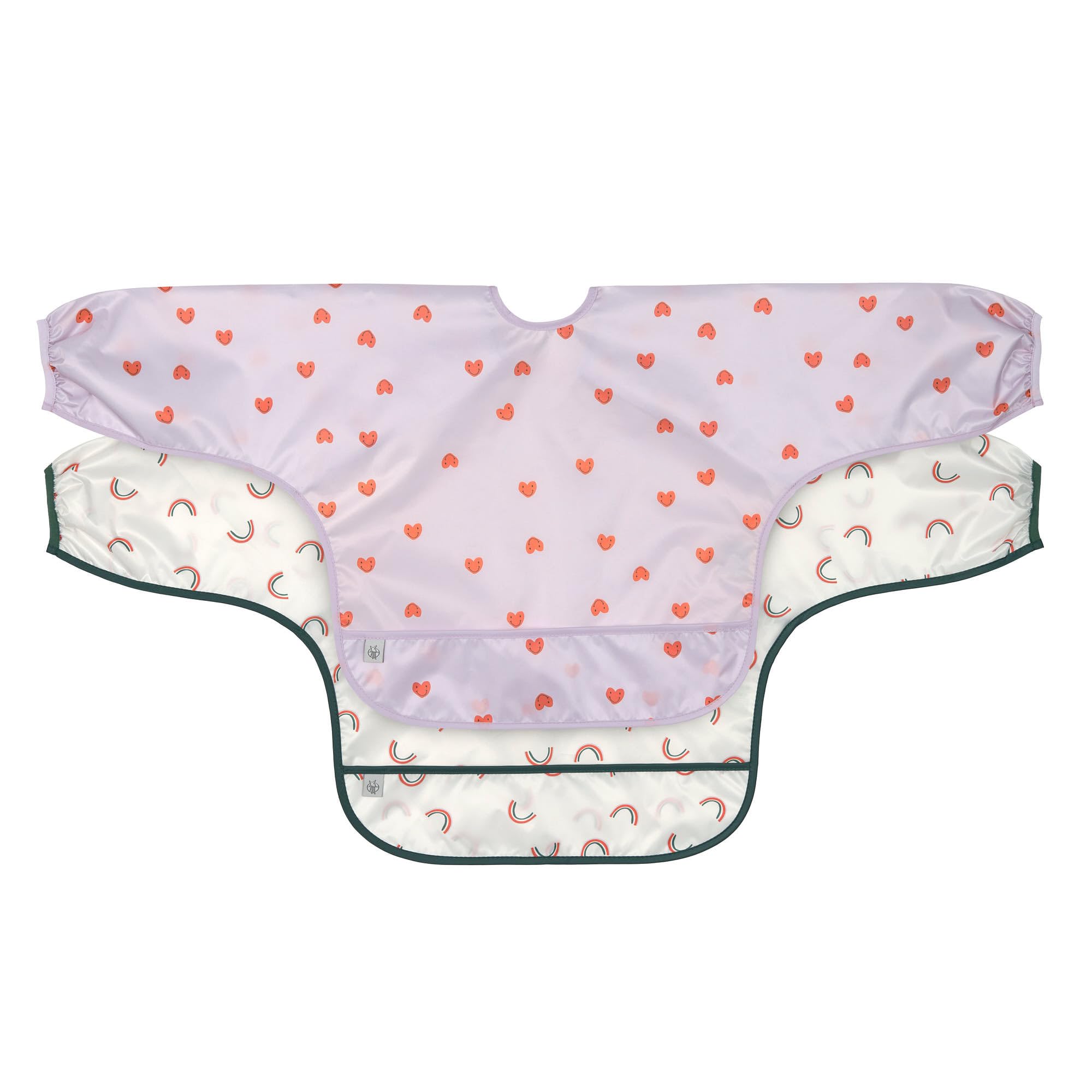 LÄSSIG Baby Long Sleeve Bib Set (2 Pieces) for Tying Catch Protection/Long Sleeve Bib Happy Rascals Heart