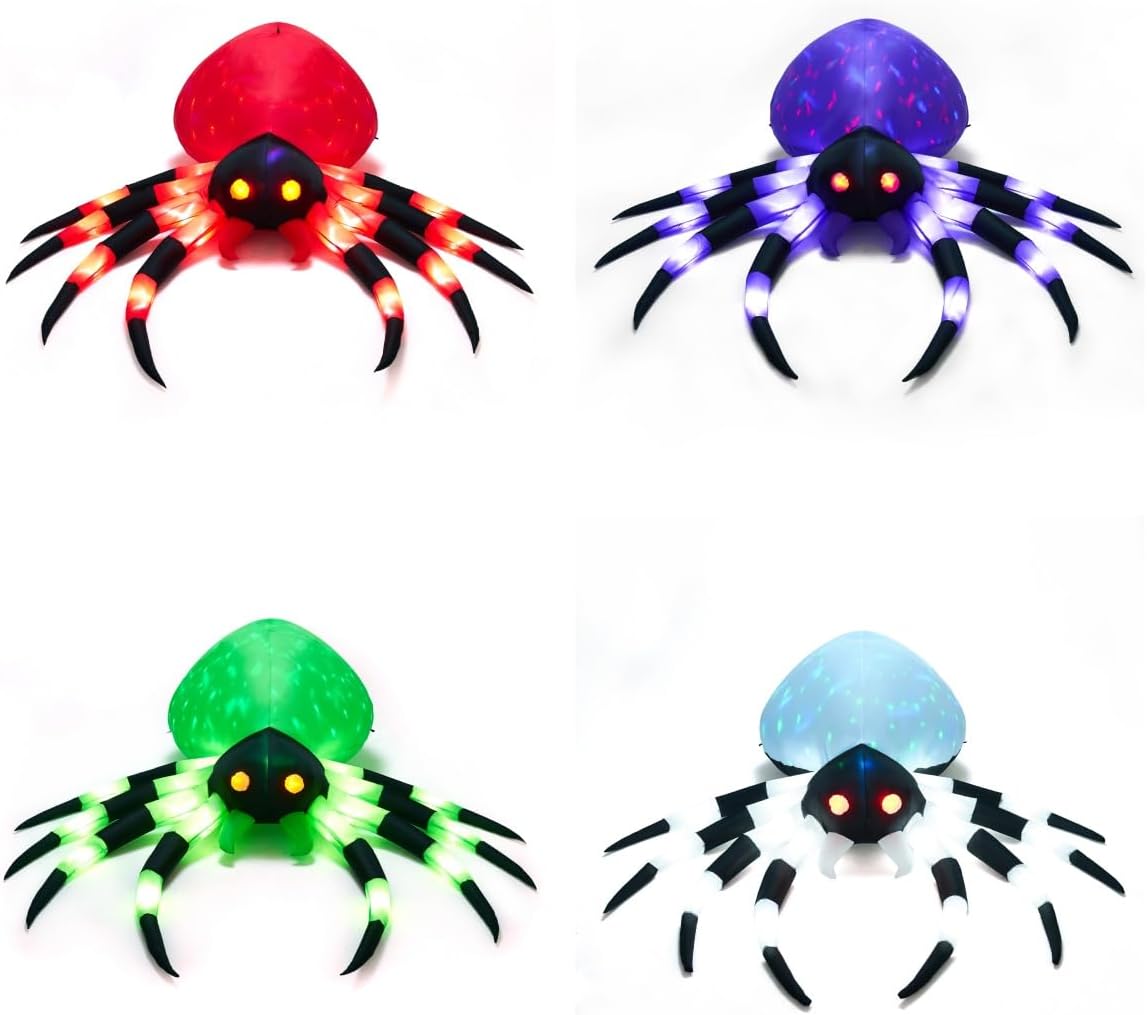 8FT Halloween Inflatables Giant Spider with 18 Built-in LED Lights and Magic Cube Light, Halloween Blowups for Yard, Garden and Lawn Outdoor Decoration (2 LEDs Each Leg)