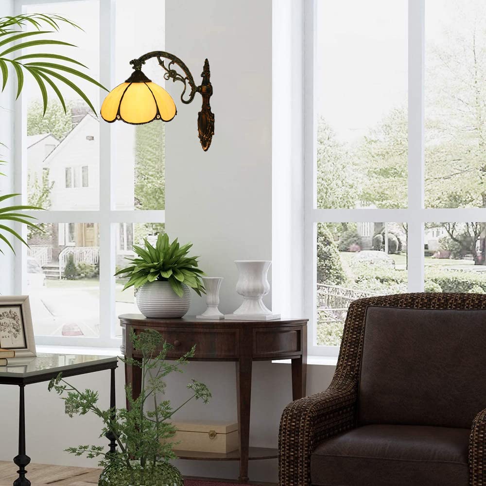 Lampada da Parete in Stile Tiffany, Larga 20,3 cm, con Vetro ambrato, Stile retrò, Decorativa, con Attacco E27, Ideale per Soggiorno, Camera da Letto e Sala da Pranzo.