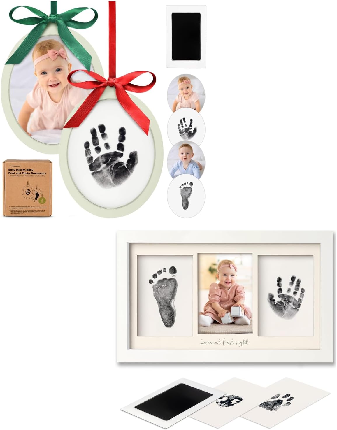 KeaBabies Inkless Baby Hand and Footprint Ornament Kit and Inkless Baby Hand And Footprint Frame - Two-sides Baby Footprint Kit, Personalized Baby Gifts Photo Frame - Personalized Baby Picture Frame