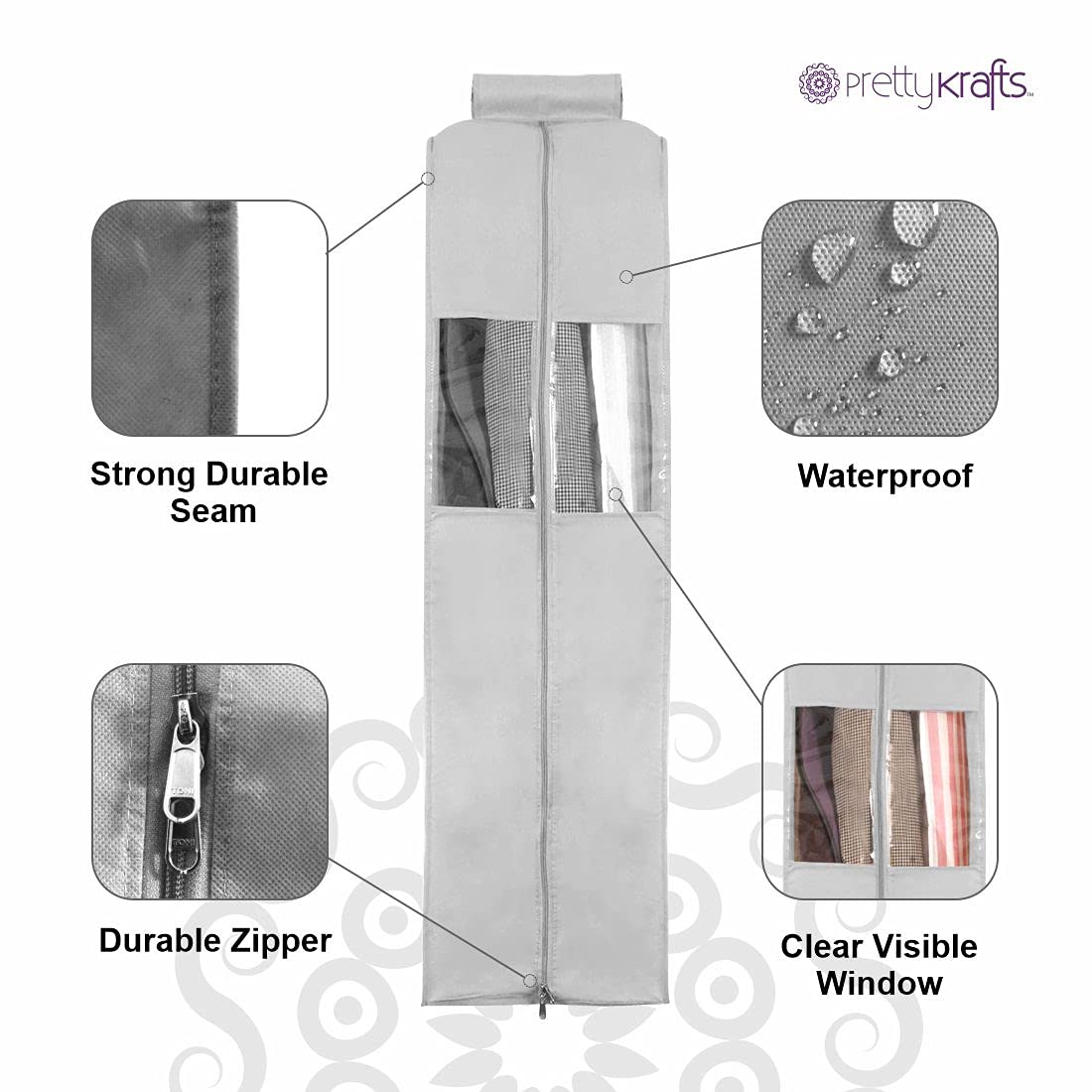 PrettyKrafts Hanging Garment Bags for Storage β Suit Bag, Dress Shirt, Coat and Dress Cover with Window & Zipper, (Set of 2) Grey 1