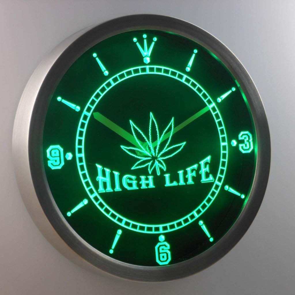 ADVPRO nc0039-g Marijuana Hemp Leaf High Life Bar Neon Sign LED Wall Clock