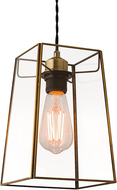 National Lighting CORA Contemporary Antique Brass and Clear Glass Metal Cage Designer Style Pendant Ceiling Light Shade