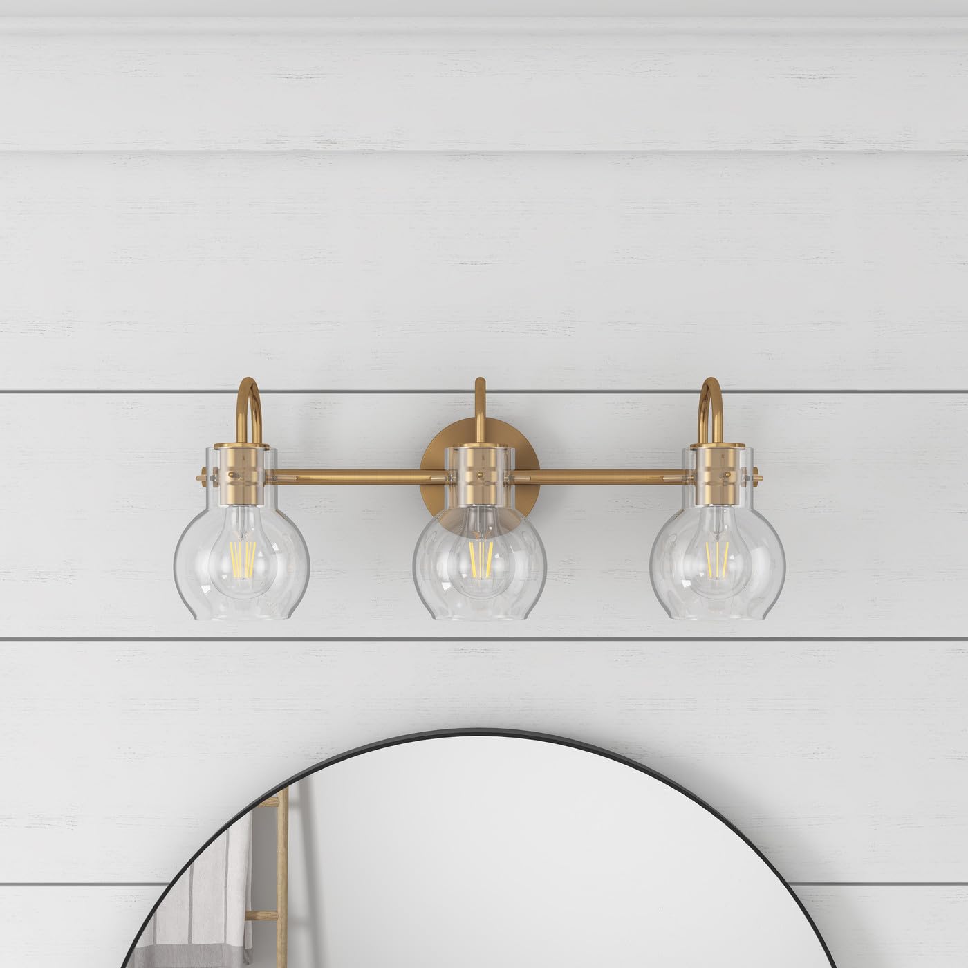 Lampada da Tavolo Moderna a 3 luci per Il Bagno, luci da Tavolo con Finitura Dorata e paralumi in Vetro Trasparente, Illuminazione da Tavolo Vintage sopra Lo Specchio per Il trucc