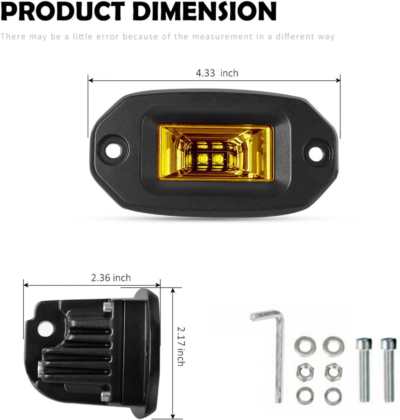 EBESTauto Amber Flush Mount LED Pods Lights Bar 20W 12V LED Work Light Bumper Driving Lights Off Road Pod Lamp Backup for ATV UTV SUV Truck Boat