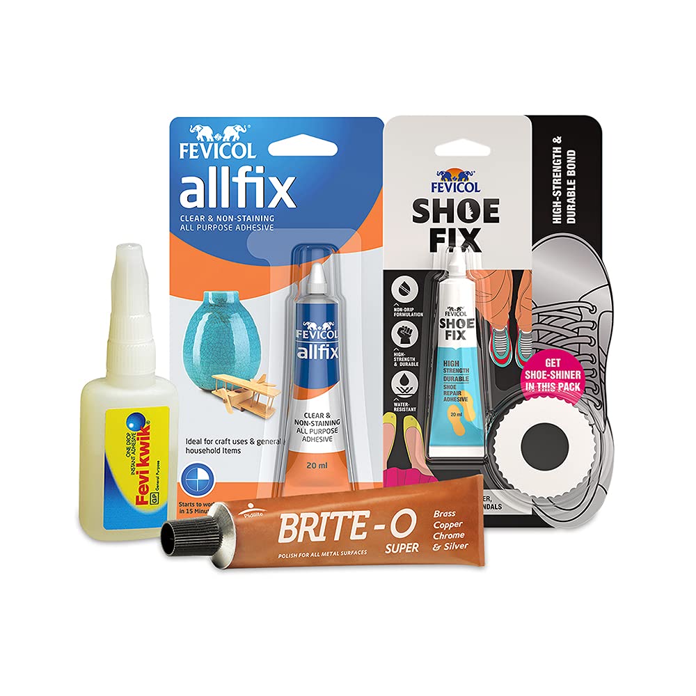 Pidilite Fevikwik Household Maintenance Kit (1 FeviKwik, Shoe-fix, All-fix, Brite O) - Assorted