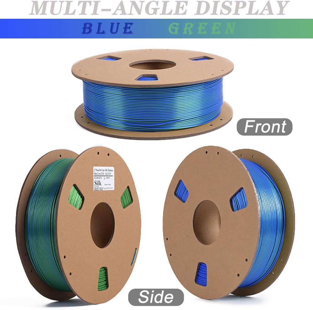 Silk PLA 3D Printer Filament|Multi Color 3D Printing Filament|PLA Filament 1.75mm,Dimensional Accuracy +/- 0.02mm|3D Printer Supplies Accessories,Blue Green,Silk PLA 1KG(2.2lb)
