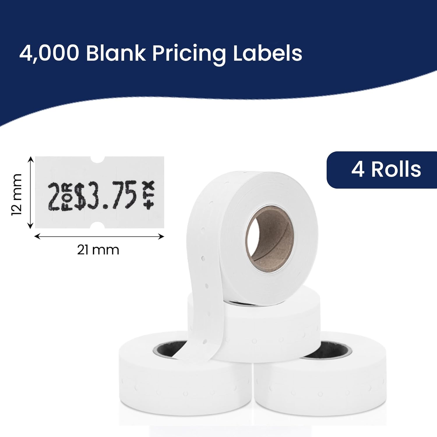 Perco 1 Line White Labels - 4 Rolls, 4,000 Blank Price and Date Gun Labels for Perco Lite, X, Plus and Pro 1 Line Price and Date Guns