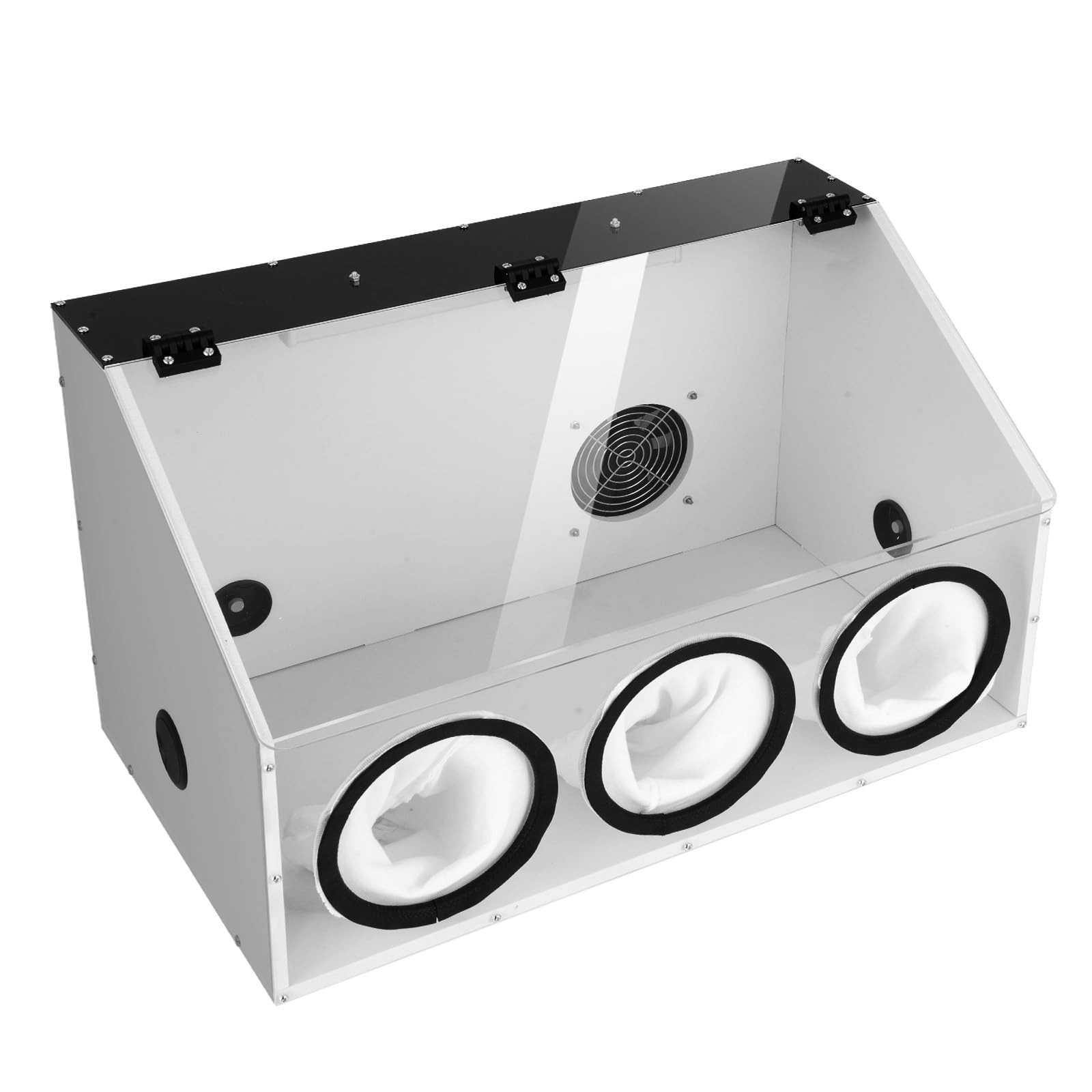 Caja de polvo acrílico cerrado 3 agujeros LED ventilador para pulido mesa de molienda | Hecho de PVC duradero y plexiglás, ventilador de 5500 rpm, bolsa para el polvo y luz LED. Ideal para grabado, pulido, lijado