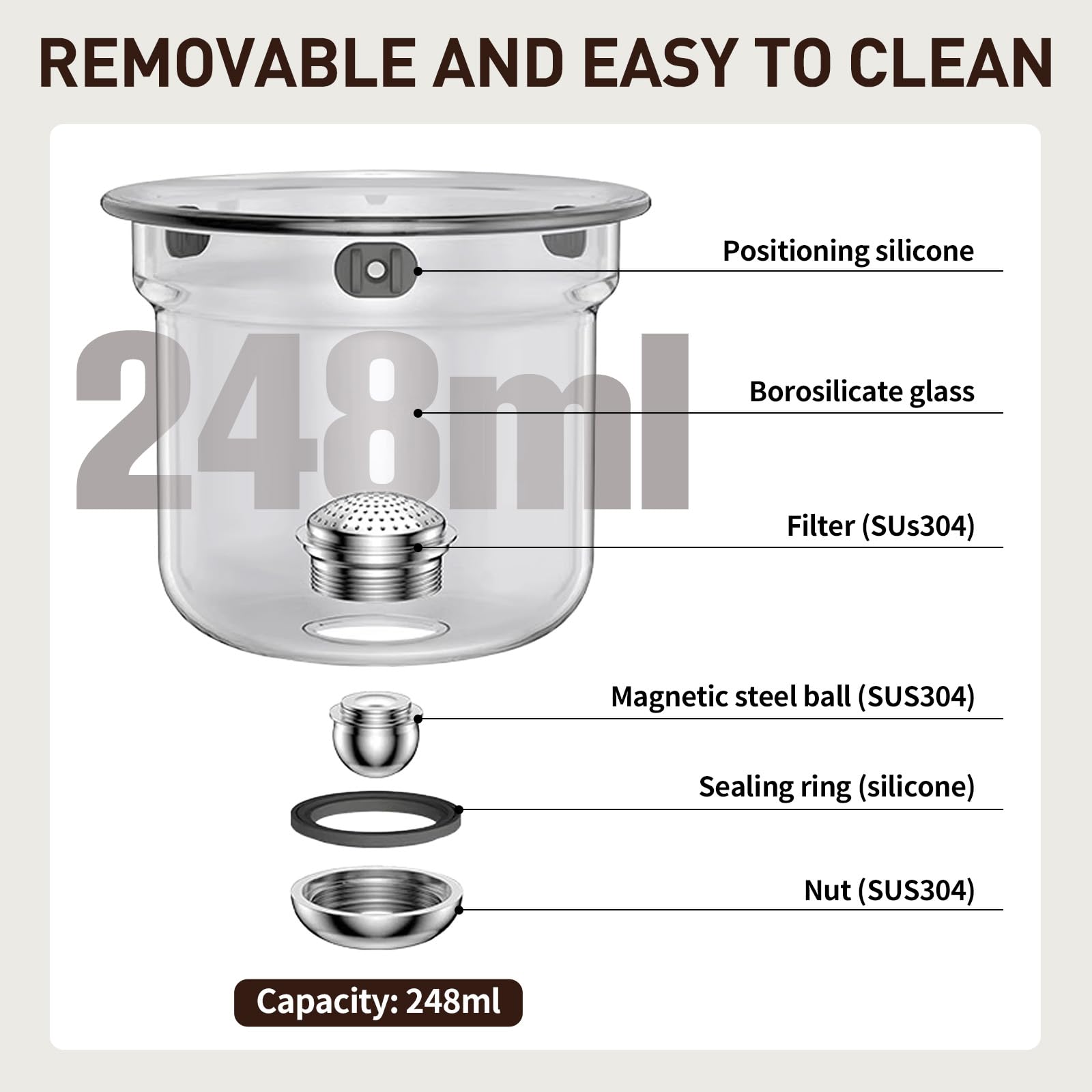 800ml Glas Teekanne Mit Wassertrennung - Magische Teekanne Mit Siebeinsatz & Holzimitat-Griff