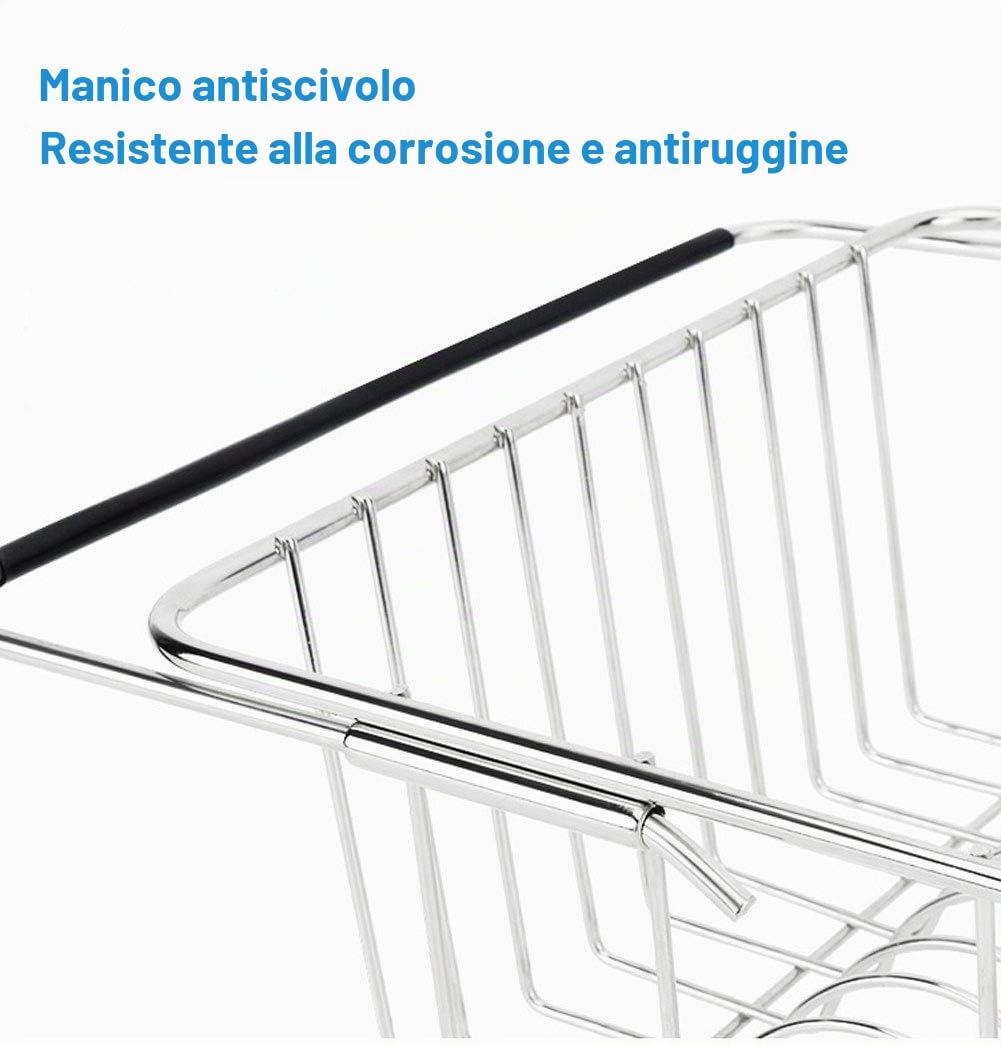 Toplife Cestello per Scolapiatti da Lavello in Acciaio, Scolapiatti da Appoggio Regolabile, Cestello Estensibile per Stoviglie per Frutta e Verdura Scodelle Ciotole Piatti e Utensili da Cucina