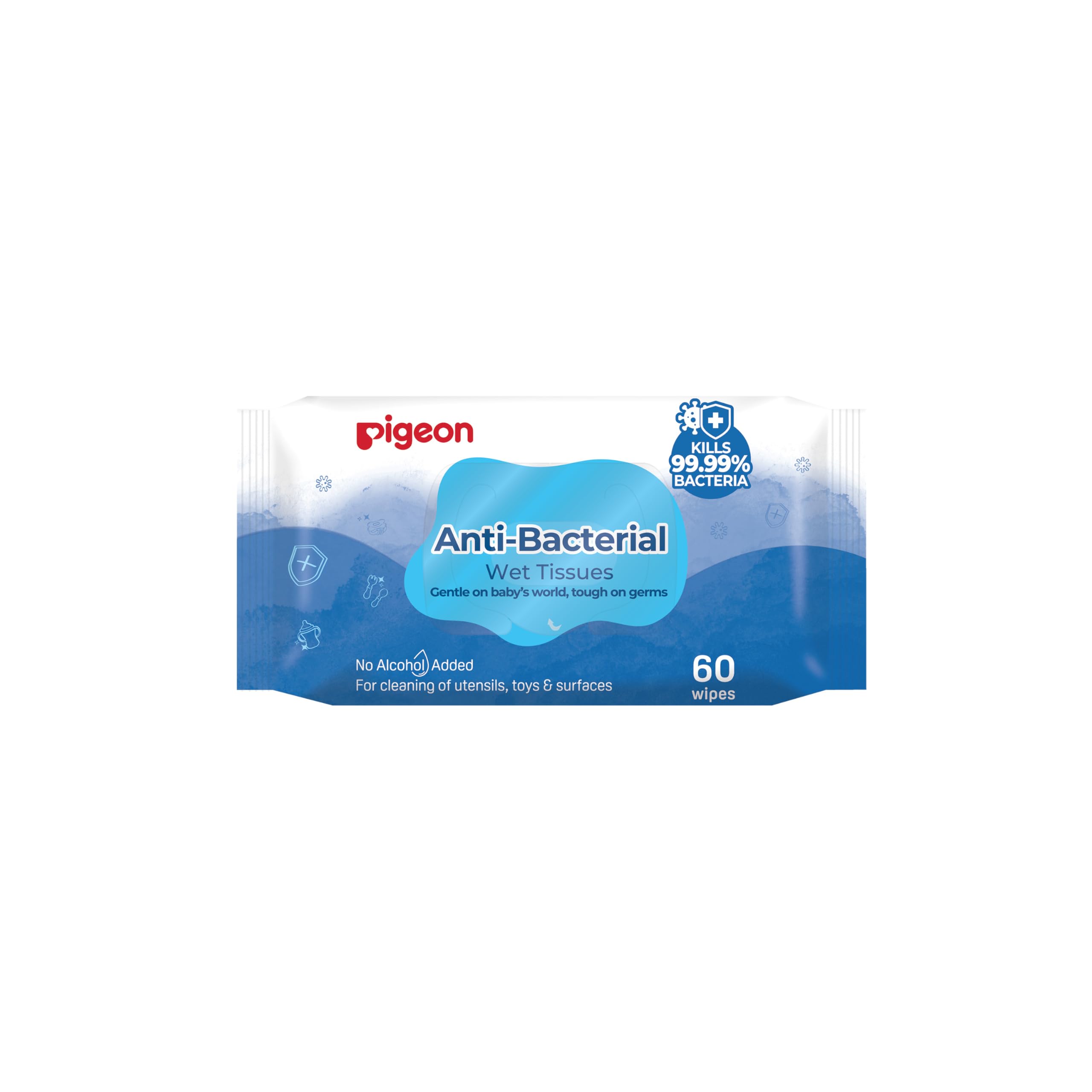 – Pigeon Antibacterial Wet Tissues, Kills 99% Of Bacteria, 100% Food Grade Ingredients, 60 Wipes, White