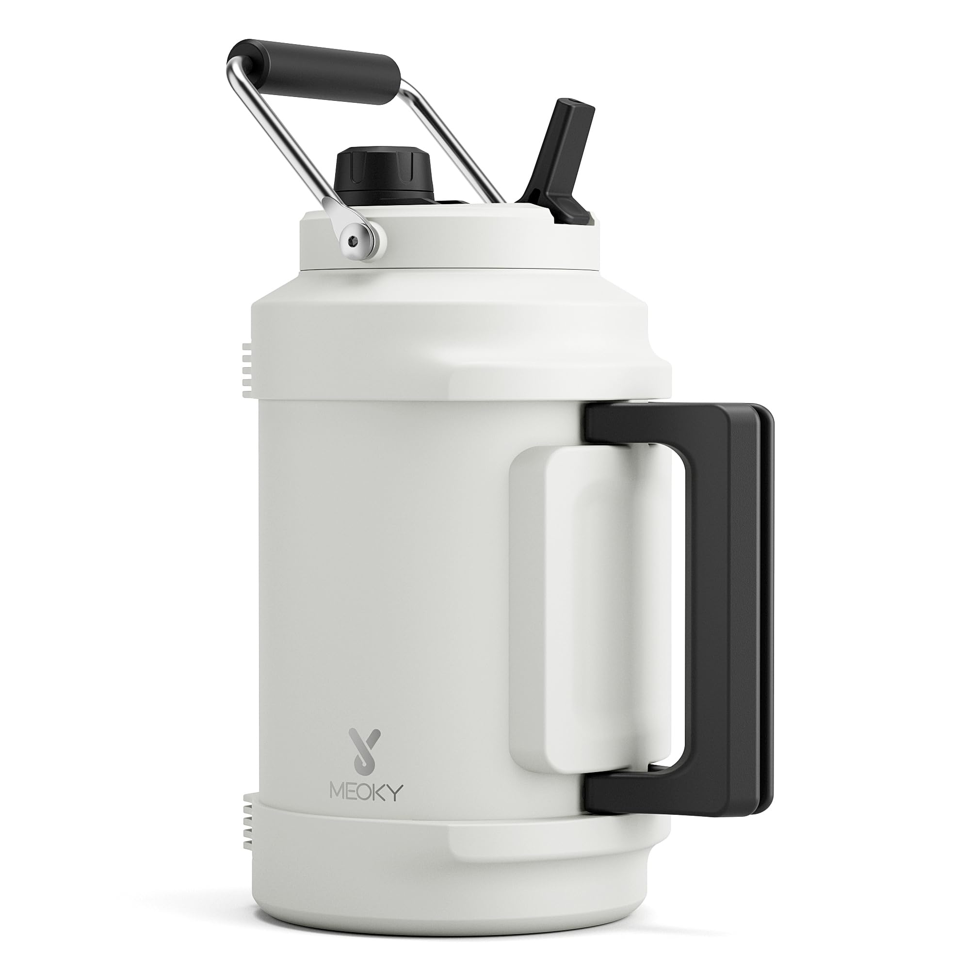 1 Gallon Insulated Water Bottle for Sports: Meoky 128 oz Triple Wall Vacuum Stainless Steel Water Jug - Top and Side Handles, Cold for 48 Hrs, 2-in-1 Straw and Spout Lid, Leak Proof for Hiking (Ivory) Ivory 128 Ounces